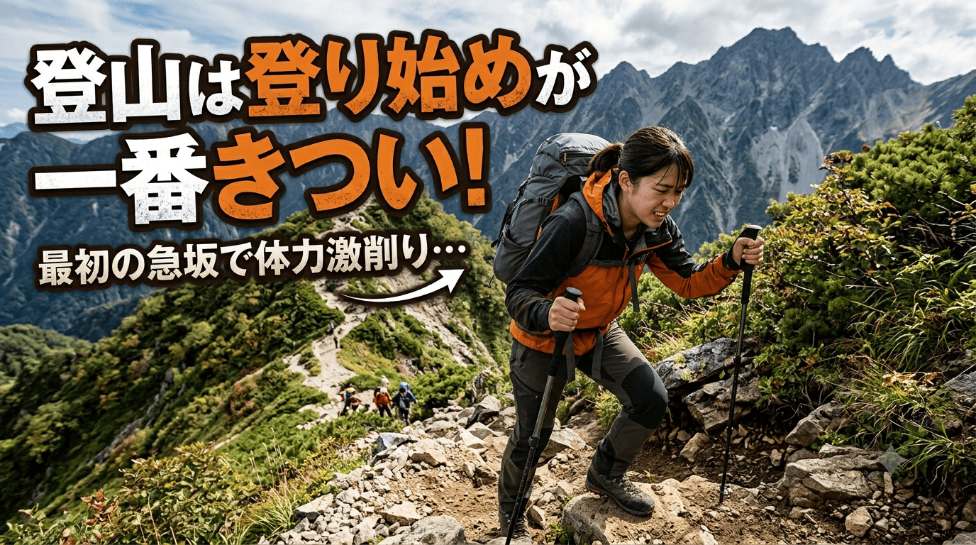 登り始めの登山道や、息が上がっている雰囲気の1枚